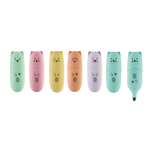 Espositore 24 mini evidenziatori Donau design animaletti tratto 1-5 mm - colori pastello assortiti - 330466924